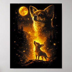 Chihuahua die naar de maan huilt vintage 90s retro poster