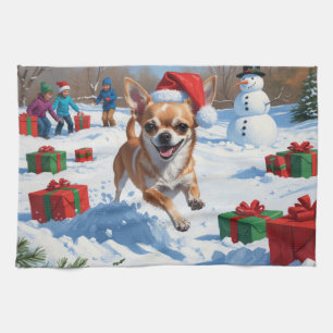 Chihuahua die rentierhoed draagt in de sneeuw theedoek