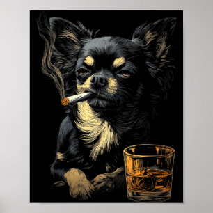 Chihuahua die sigaret rookt, whisky liefhebber gra poster