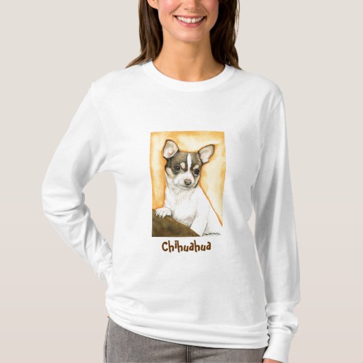 "Chihuahua" Dog Art Damas Lond Sleeve Shirt (Voorkant)