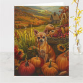 Chihuahua Dog Autumn Harvest Thanksgiving Kaart (Gele Bloem)