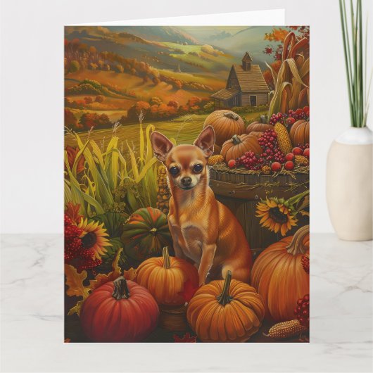 Chihuahua Dog Autumn Harvest Thanksgiving Kaart (Voorkant)