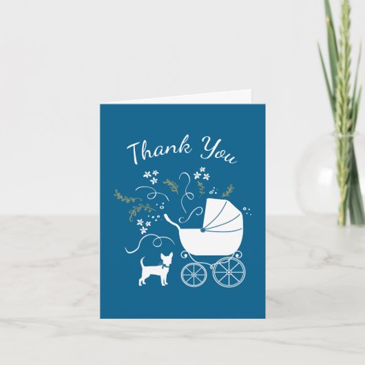 Chihuahua Dog Baby shower Blue Boy Bedankkaart (Voorkant)