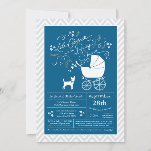 Chihuahua Dog Baby shower Blue Boy Kaart (Voorkant)