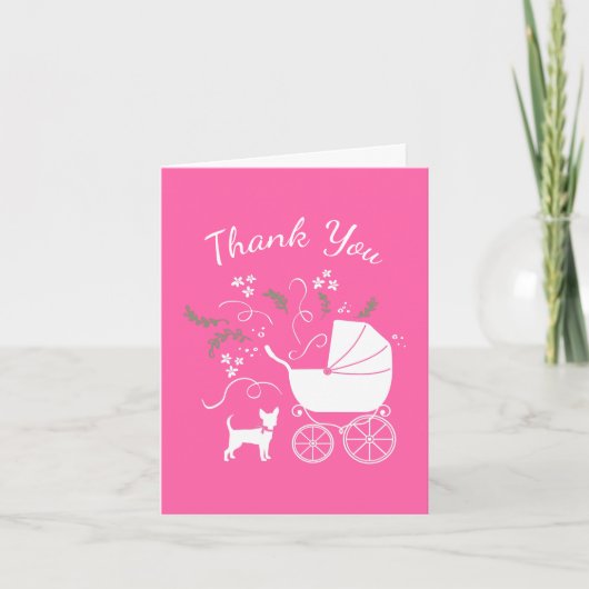 Chihuahua Dog Baby shower Pink Girl Bedankkaart (Voorkant)