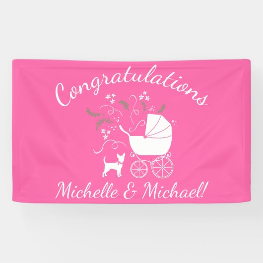 Chihuahua Dog Baby shower Pink Girl Spandoek (Horizontaal)