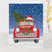 Chihuahua Dog bestuurt auto met sneeuwkerst Kaart (Gele Bloem)