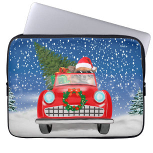 Chihuahua Dog bestuurt auto met sneeuwkerst Laptop Sleeve