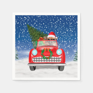 Chihuahua Dog bestuurt auto met sneeuwkerst Servet