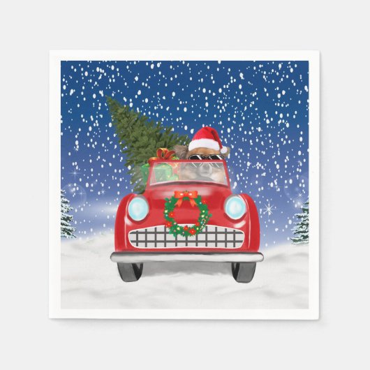 Chihuahua Dog bestuurt auto met sneeuwkerst Servet (Voorkant)