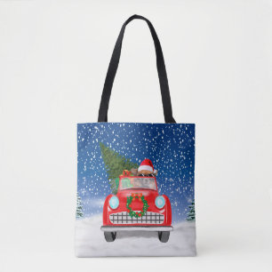 Chihuahua Dog bestuurt auto met sneeuwkerst Tote Bag