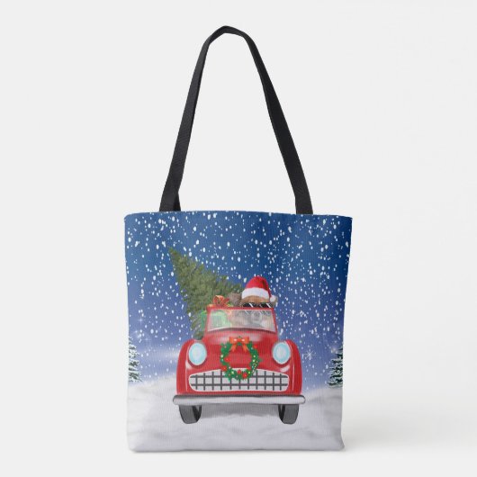 Chihuahua Dog bestuurt auto met sneeuwkerst Tote Bag (Achterkant)