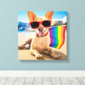 Chihuahua Dog bij het strand Canvas Afdruk (Insitu (Houten vloer))