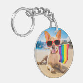 Chihuahua Dog bij het strand Sleutelhanger (Voorkant Links)