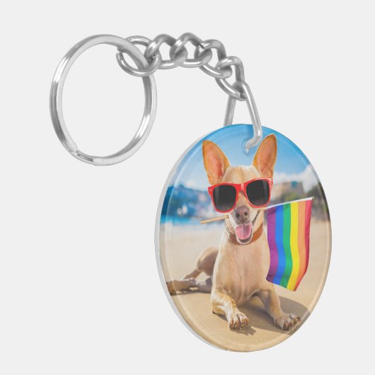 Chihuahua Dog bij het strand Sleutelhanger (Voorkant Links)