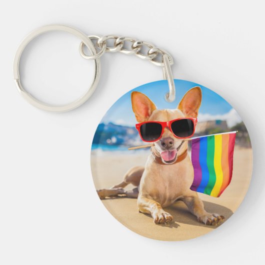 Chihuahua Dog bij het strand Sleutelhanger (Voorkant)