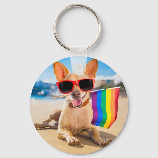 Chihuahua Dog bij het strand Sleutelhanger (Voorkant)