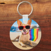 Chihuahua Dog bij het strand Sleutelhanger (Voorkant)