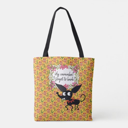 CHIHUAHUA DOG CARAMBA MEXICAN CARTOON Canvas tas (Achterkant)