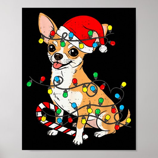 Chihuahua Dog Christmas Lights Santa Xmas Pet Dog  Poster (Voorkant)