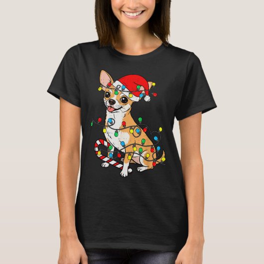 Chihuahua Dog Christmas Lights Santa Xmas Pet Dog  T-shirt (Voorkant)