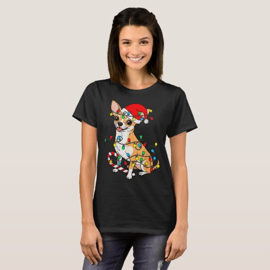 Chihuahua Dog Christmas Lights Santa Xmas Pet Dog  T-shirt (Voorkant volledig)