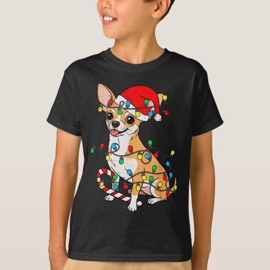 Chihuahua Dog Christmas Lights Santa Xmas Pet Dog  T-shirt (Voorkant)