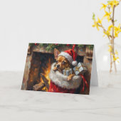 Chihuahua Dog Christmas Stocking Surprise Art Kaart (Gele Bloem)
