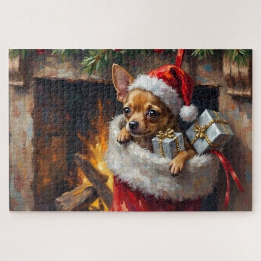 Chihuahua Dog Christmas Stocking Surprise Art Legpuzzel (Horizontaal)