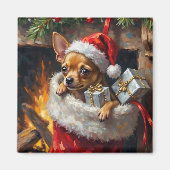 Chihuahua Dog Christmas Stocking Surprise Art Magneet (Voorkant)