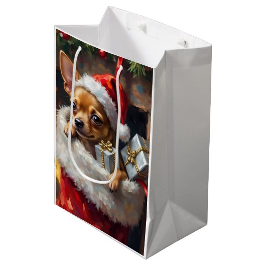 Chihuahua Dog Christmas Stocking Surprise Art Medium Cadeauzakje (Voorkant Gekanteld)