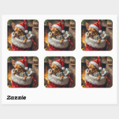 Chihuahua Dog Christmas Stocking Surprise Art Vierkante Sticker (Vel)