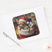 Chihuahua Dog Christmas Stocking Surprise Art Vierkante Sticker (Envelop)