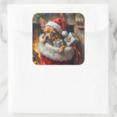 Chihuahua Dog Christmas Stocking Surprise Art Vierkante Sticker (Tas)