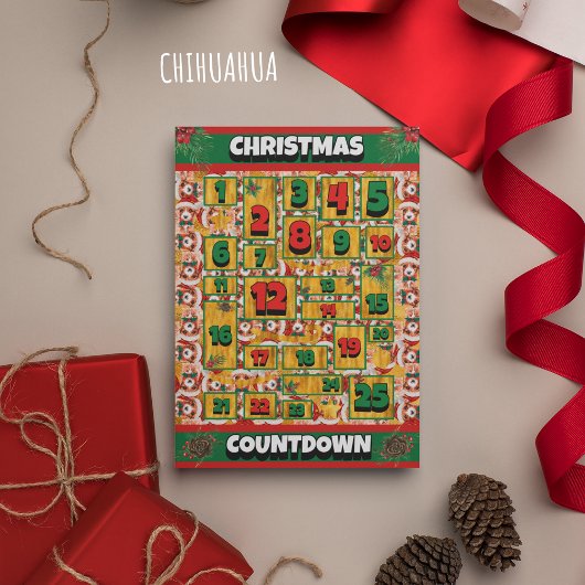 Chihuahua Dog Countdown Kerstmis Advent Calendar Feestdagenkaart