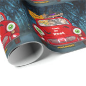 Chihuahua Dog Driving Car Scary Halloween Cadeaupapier (Rol Hoek)