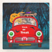 Chihuahua Dog Driving Car Scary Halloween Glazen Onderzetter (Voorkant)
