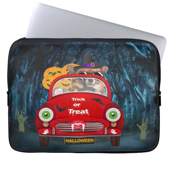 Chihuahua Dog Driving Car Scary Halloween Laptop Sleeve (Voorkant)