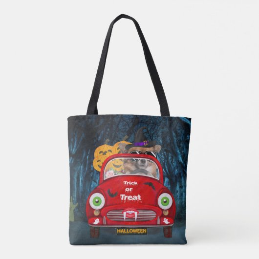 Chihuahua Dog Driving Car Scary Halloween Tote Bag (Achterkant)