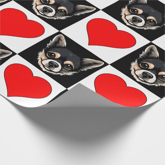 Chihuahua Dog Face Heart Pattern Cute Puppy Gift Cadeaupapier (Hoek)