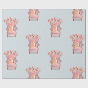 Chihuahua Dog Floral Pink Blue Gold Spots Cadeaupapier
