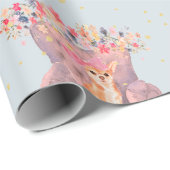 Chihuahua Dog Floral Pink Blue Gold Spots Cadeaupapier (Rol Hoek)