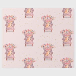 Chihuahua Dog Floral Pink Gold Spots Cadeaupapier
