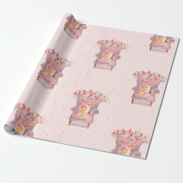 Chihuahua Dog Floral Pink Gold Spots Cadeaupapier