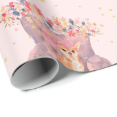 Chihuahua Dog Floral Pink Gold Spots Cadeaupapier (Rol Hoek)