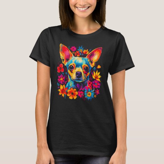 Chihuahua Dog Flowers T-shirt (Voorkant)