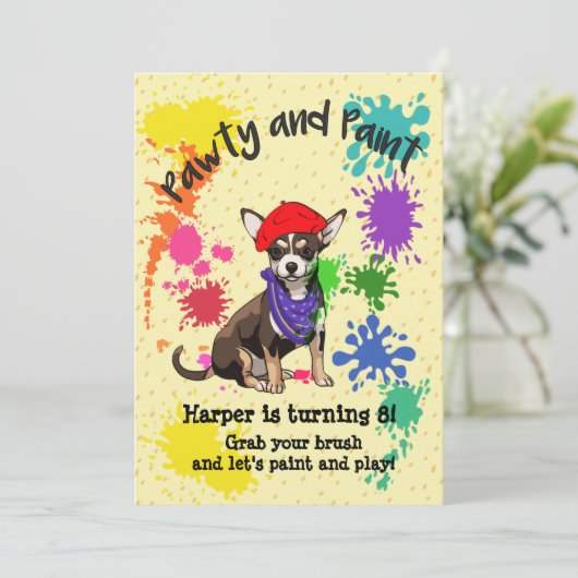 Chihuahua Dog Fun Art Verjaardagsfeest Uitnodiging (Staand voorkant)