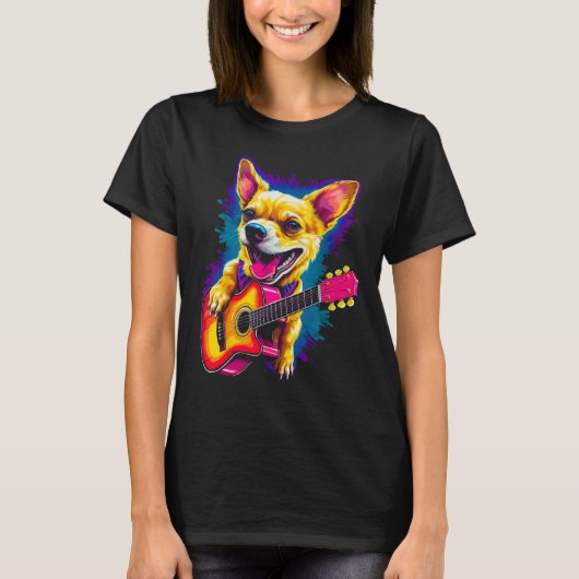 Chihuahua Dog Guitar T-shirt (Voorkant)