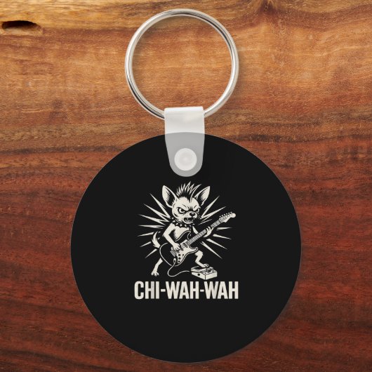 Chihuahua Dog Guitarist Wah Pedal Punk Rocker Musi Sleutelhanger (Voorkant)