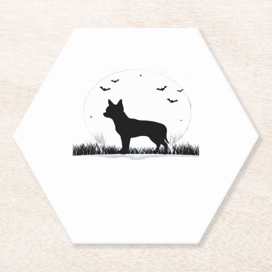 Chihuahua Dog - Halloween Moon Silhouette Classic Kartonnen Onderzetters (Voorkant)
